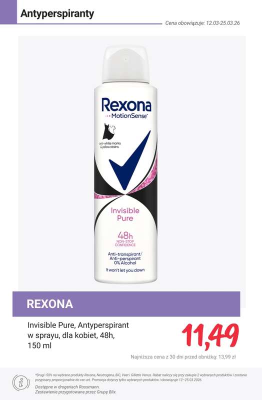 Rossmann - gazetka promocyjna -50% na drugi wybrany produkt marek: Rexona, Neutrogena, BiC, Veet... od poniedziałku 16.03 do środy 25.03 - strona 6