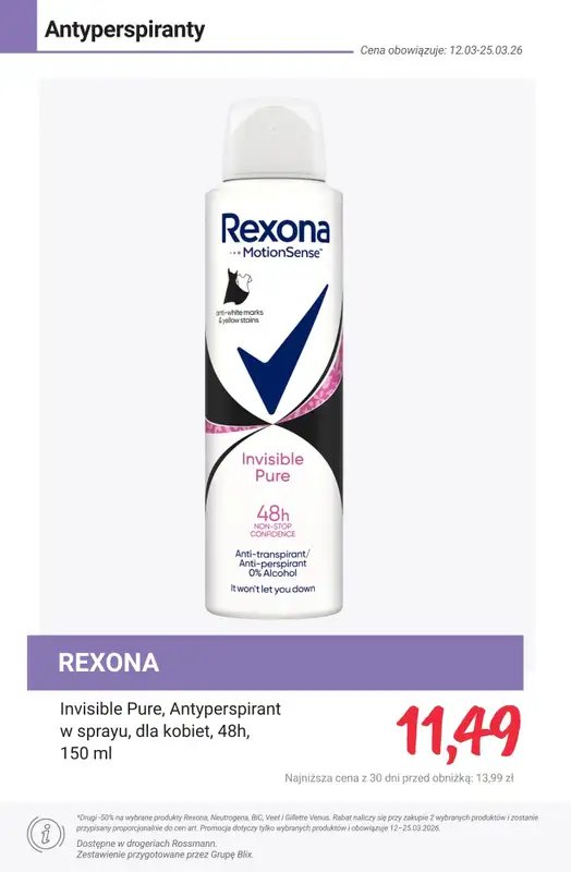 Rossmann - gazetka promocyjna -50% na drugi wybrany produkt marek: Rexona, Neutrogena, BiC, Veet... od poniedziałku 16.03 do środy 25.03 - strona 6