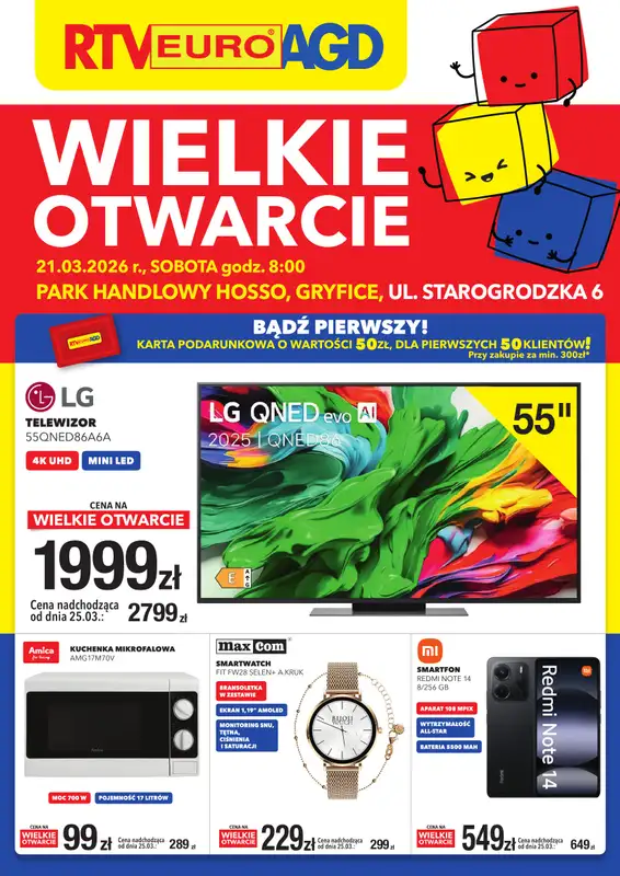 RTV EURO AGD - gazetka promocyjna WIELKIE OTWARCIE! Gryfice od soboty 21.03 do wtorku 24.03
