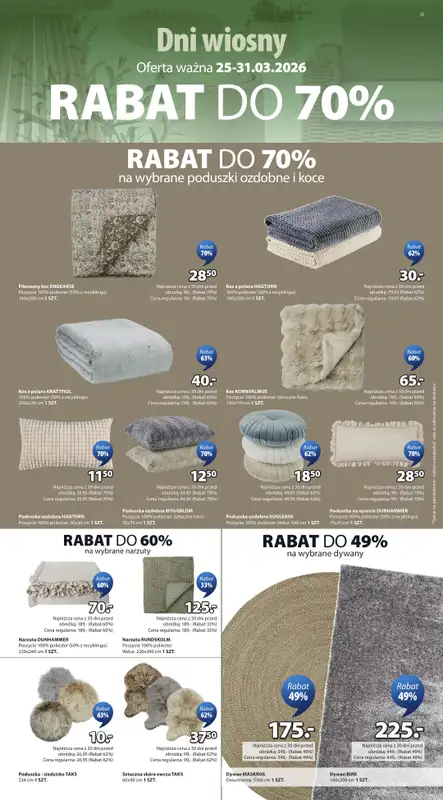 Jysk - gazetka promocyjna Dni Wiosny. Rabat do 70% od środy 25.03 do wtorku 31.03 - strona 15