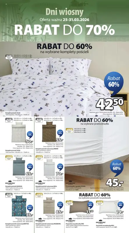 Jysk - gazetka promocyjna Dni Wiosny. Rabat do 70% od środy 25.03 do wtorku 31.03 - strona 12