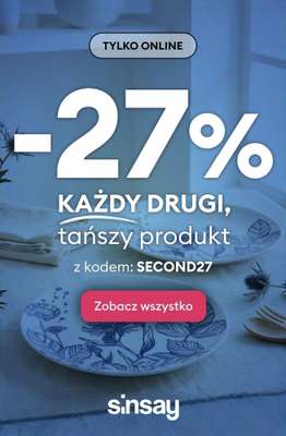 Sinsay - gazetka promocyjna -27% na KAŻDY drugi, tańszy produkt od wtorku 17.03 do środy 18.03