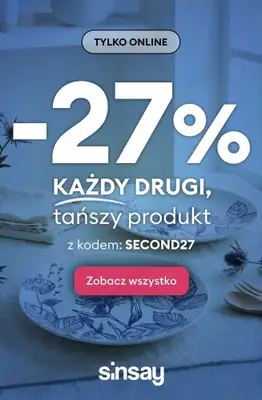 Sinsay - gazetka promocyjna -27% na KAŻDY drugi, tańszy produkt od wtorku 17.03 do środy 18.03