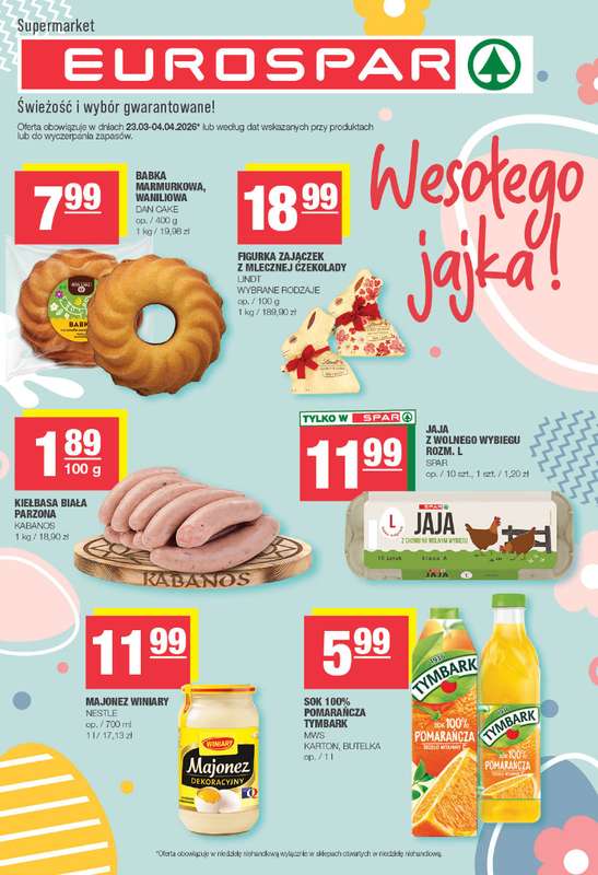 SPAR - gazetka promocyjna Gazetka Eurospar od poniedziałku 23.03 do soboty 04.04