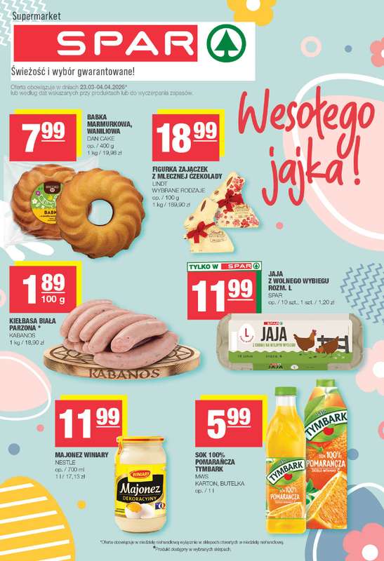 SPAR - gazetka promocyjna Gazetka Spar od poniedziałku 23.03 do soboty 04.04