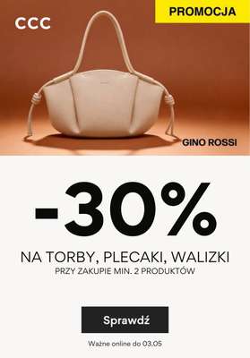 CCC - gazetka promocyjna -30% na torby, plecaki i walizki przy zakupie 2 produktów od środy 18.03 