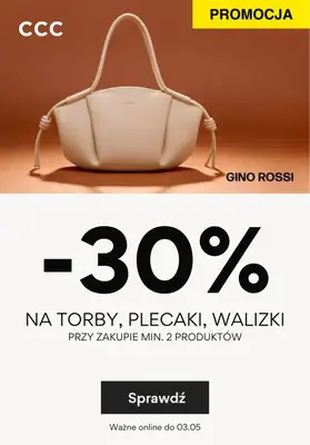 CCC - gazetka promocyjna -30% na torby, plecaki i walizki przy zakupie 2 produktów od środy 18.03 