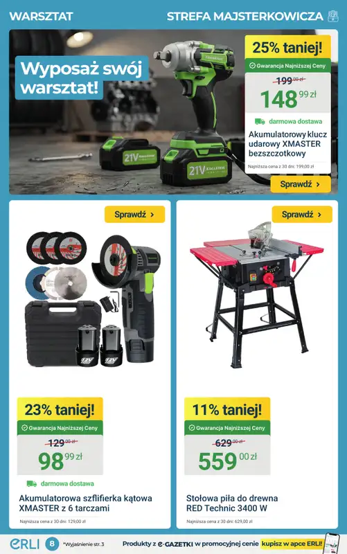 ERLI - gazetka promocyjna Urządzaj dom, doposaż warsztat – sprawdź okazje! od środy 18.03 do niedzieli 22.03 - strona 8