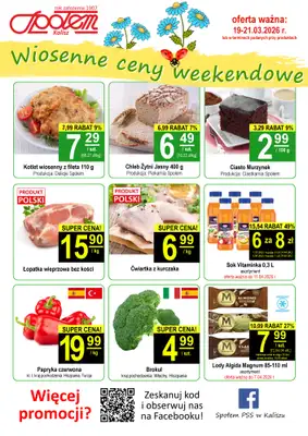 Społem - Blisko i Korzystnie - gazetka promocyjna Plakat promocyjny PSS Kalisz od czwartku 19.03 do soboty 21.03