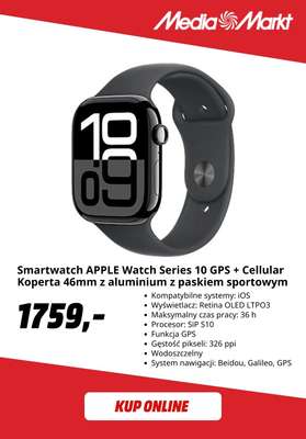 Smartwatch APPLE Watch Series 10 GPS + Cellular Koperta 46mm z aluminium z paskiem sportowym