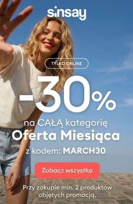 Sinsay - gazetka promocyjna -30% OFERTA MIESIĄCA przy zakupie min. 2 produktów od czwartku 19.03 do poniedziałku 23.03
