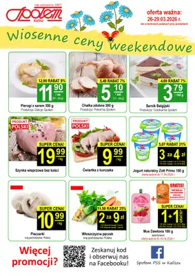 Społem - Blisko i Korzystnie - gazetka promocyjna Plakat promocyjny PSS Kalisz od czwartku 26.03 do niedzieli 29.03