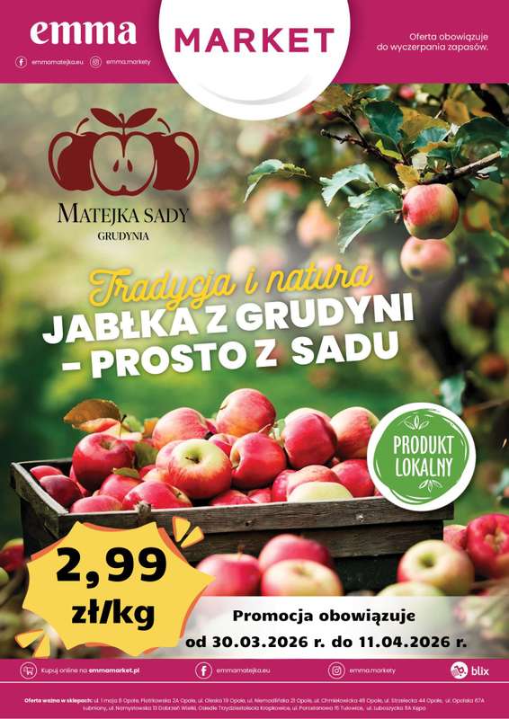 emma MARKET - gazetka promocyjna Jabłka z Grudyni - prosto z sadu od poniedziałku 30.03 do soboty 11.04