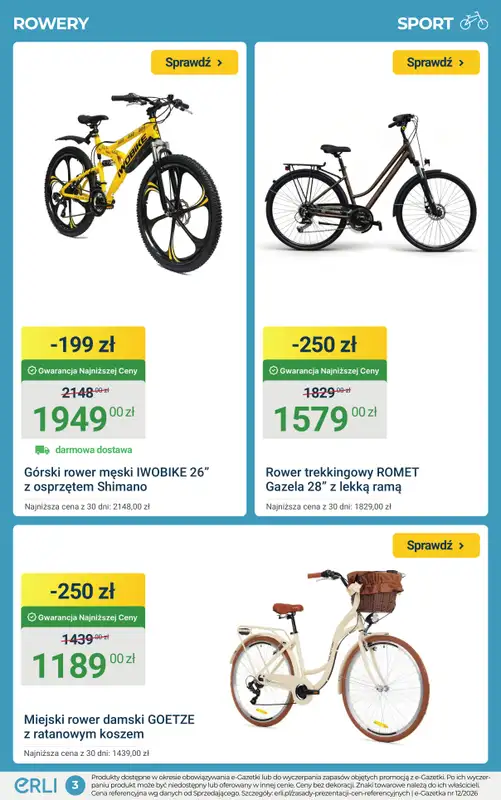 ERLI - gazetka promocyjna Rowery, hulajnogi i bieżnie do – 25%! od piątku 27.03 do niedzieli 29.03 - strona 3