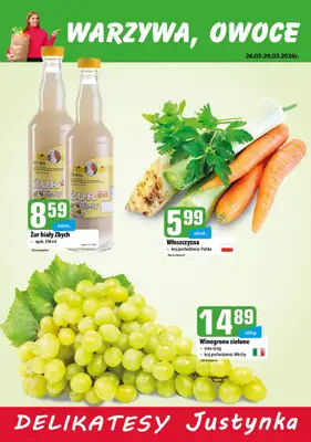Delikatesy Justynka - gazetka promocyjna Plakaty promocyjne od czwartku 26.03 do niedzieli 29.03