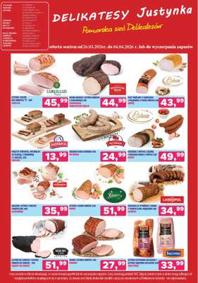 Delikatesy Justynka - gazetka promocyjna Gazetka od czwartku 26.03 do soboty 04.04