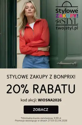 bonprix - gazetka promocyjna Stylowe Zakupy! 20% rabatu przy zamówieniu za min. 9,99 zł od piątku 27.03 do środy 01.04