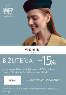 BEST SALE - gazetka promocyjna W.Kruk | -15% na biżuterię od piątku 27.03 do środy 01.04