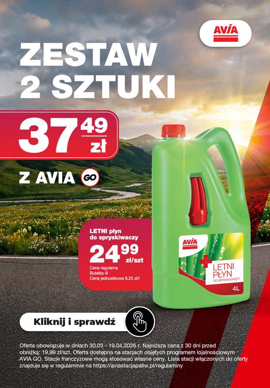 AVIA Stacje Paliw - gazetka promocyjna Promocja płyn od poniedziałku 30.03 do niedzieli 19.04
