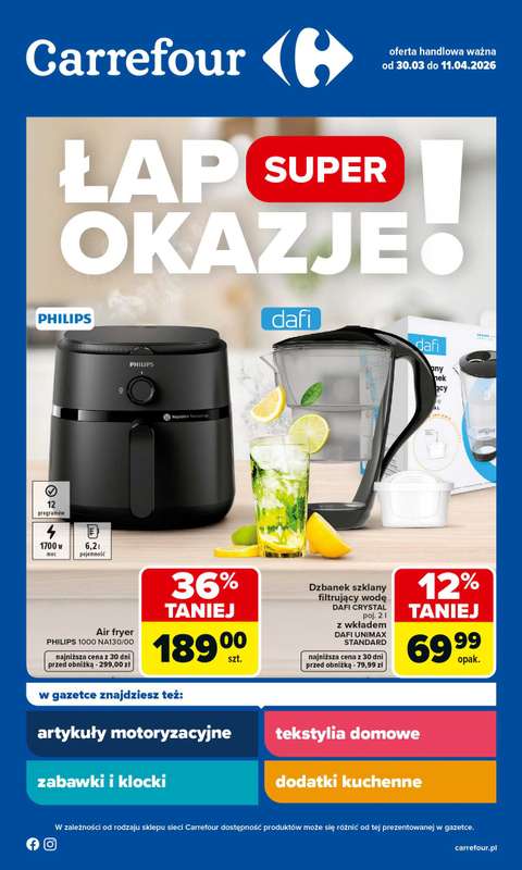 Carrefour - gazetka promocyjna Gazetka Łap super okazje od poniedziałku od poniedziałku 30.03 do soboty 11.04