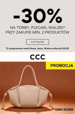 CCC - gazetka promocyjna -30% na torby, plecaki i walizki przy zakupie min. 2 produktów od poniedziałku 30.03 