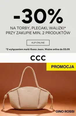 CCC - gazetka promocyjna -30% na torby, plecaki i walizki przy zakupie min. 2 produktów od poniedziałku 30.03 