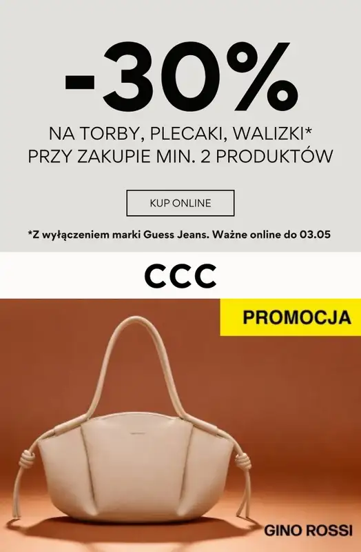CCC - gazetka promocyjna -30% na torby, plecaki i walizki przy zakupie min. 2 produktów  