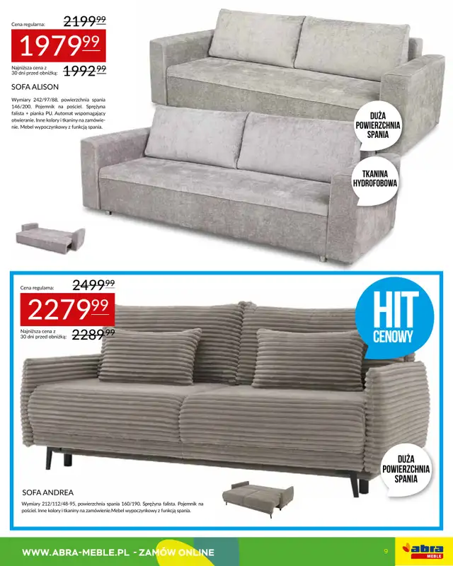 Abra Meble - gazetka promocyjna Gazetka Hity cenowe od środy 01.04 do poniedziałku 20.04 - strona 9