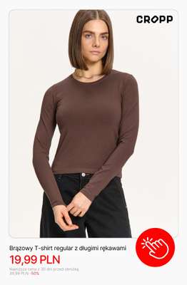 Brązowy T-shirt regular z długimi rękawami