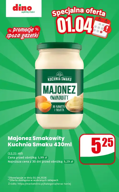 Dino - gazetka promocyjna Majonez - oferta na 01.04 | Promocje spoza gazetki  