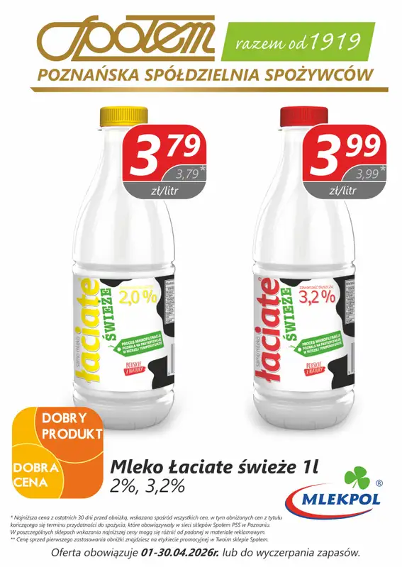 Społem - Blisko i Korzystnie - gazetka promocyjna Plakat promocyjny PSS Poznań od środy 01.04 do czwartku 30.04 - strona 4