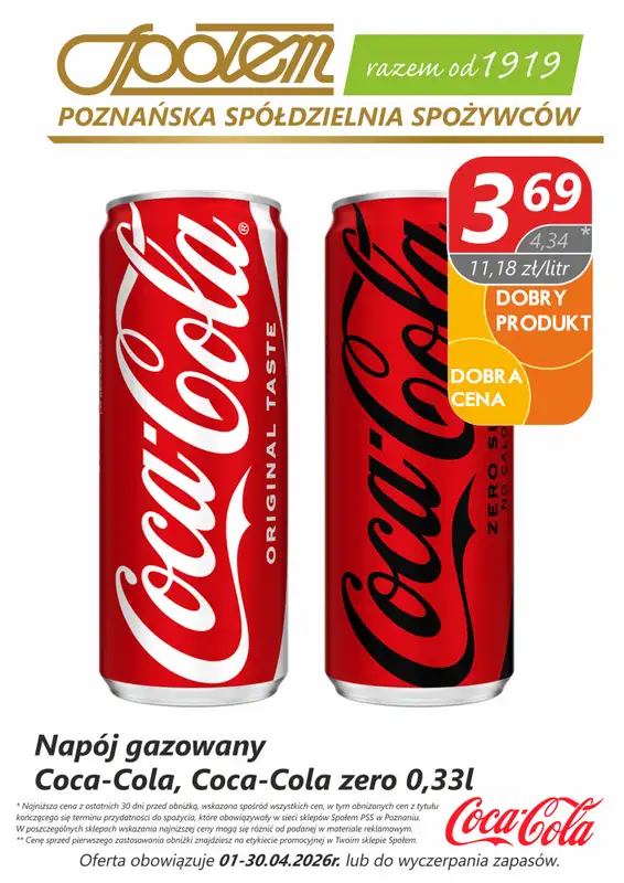 Społem - Blisko i Korzystnie - gazetka promocyjna Plakat promocyjny PSS Poznań od środy 01.04 do czwartku 30.04 - strona 2