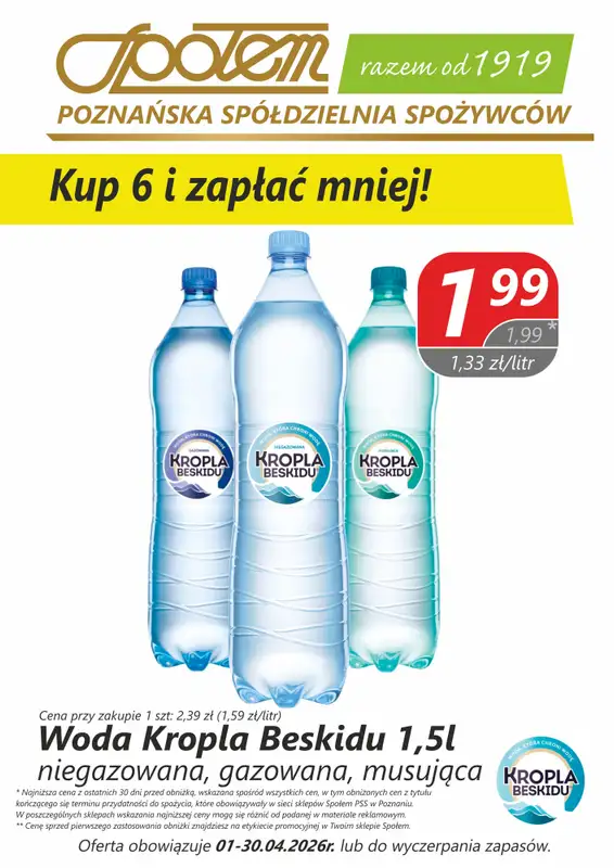 Społem - Blisko i Korzystnie - gazetka promocyjna Plakat promocyjny PSS Poznań od środy 01.04 do czwartku 30.04 - strona 3