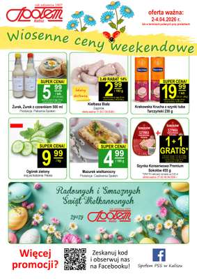 Społem - Blisko i Korzystnie - gazetka promocyjna Plakat promocyjny PSS Kalisz od czwartku 02.04 do soboty 04.04
