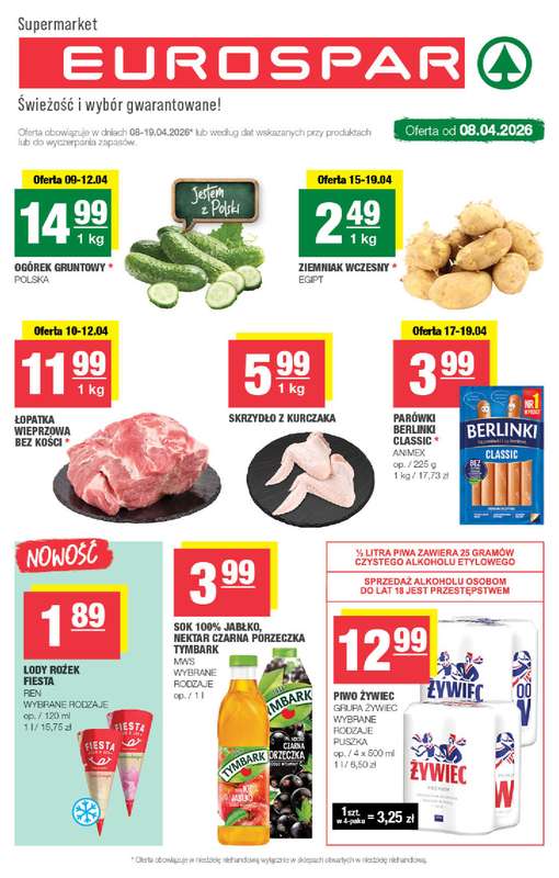 SPAR - gazetka promocyjna Gazetka Eurospar od środy 08.04 do niedzieli 19.04