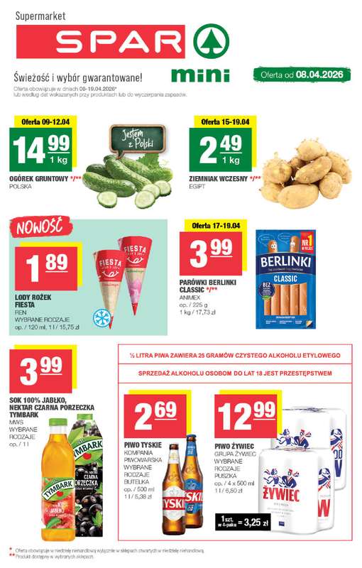 SPAR - gazetka promocyjna Gazetka Spar Mini od środy 08.04 do niedzieli 19.04