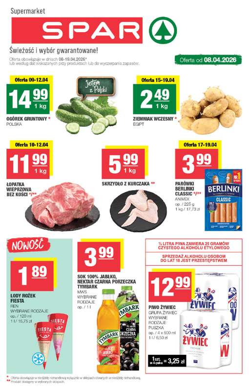 SPAR - gazetka promocyjna Gazetka Spar od środy 08.04 do niedzieli 19.04