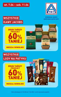 Aldi - gazetka promocyjna Lody na patyku i kawy Jacobs w super cenach Aldi! od wtorku 07.04 do soboty 11.04