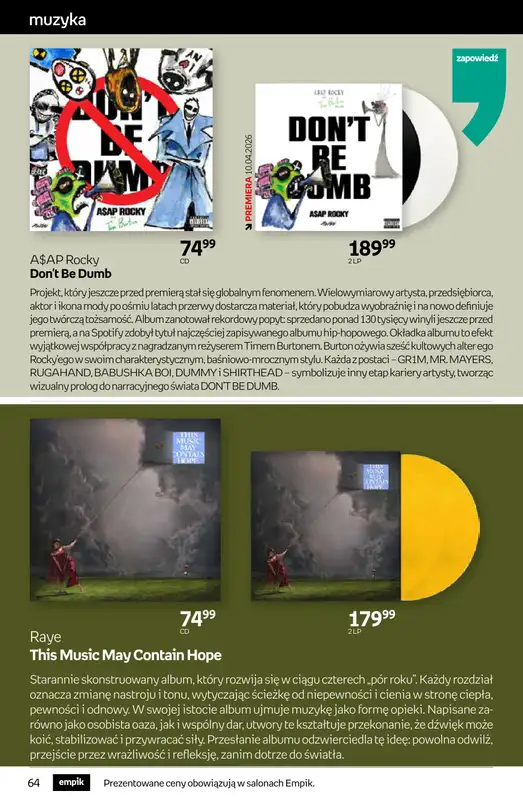 Empik - gazetka promocyjna Tom kultury: muzyka od środy 08.04 do wtorku 21.04 - strona 6