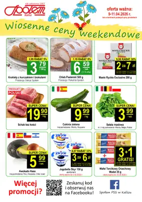Społem - Blisko i Korzystnie - gazetka promocyjna Plakat promocyjny PSS Kalisz od czwartku 09.04 do soboty 11.04