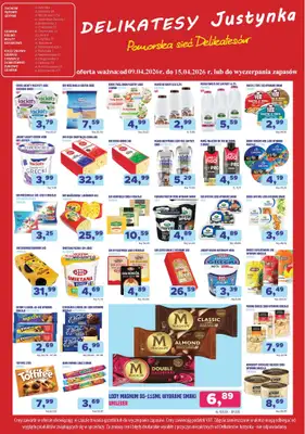 Delikatesy Justynka - gazetka promocyjna Gazetka od czwartku 09.04 do środy 15.04