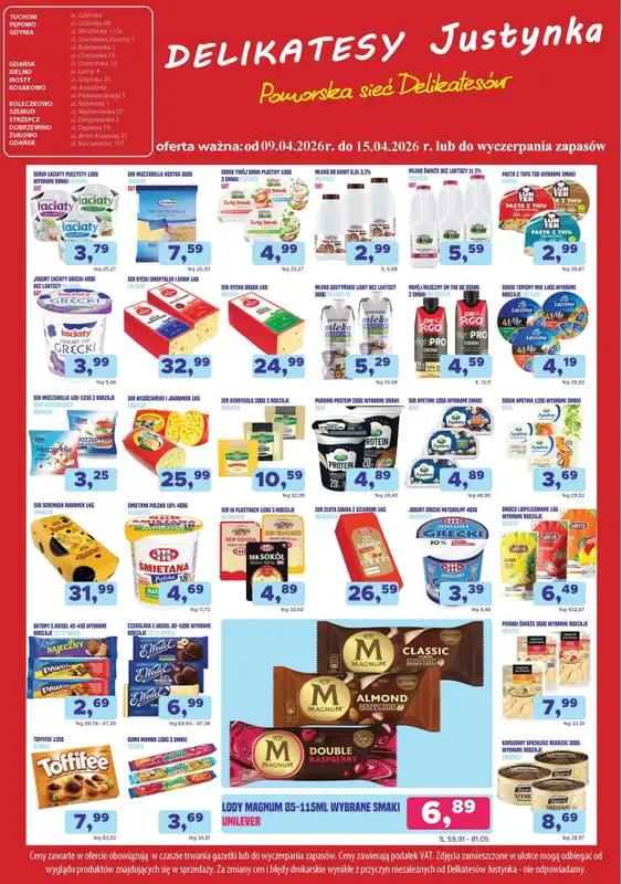 Delikatesy Justynka - gazetka promocyjna Gazetka od czwartku 09.04 do środy 15.04
