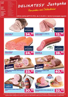 Delikatesy Justynka - gazetka promocyjna Oferta delikatesów od czwartku 09.04 do środy 22.04