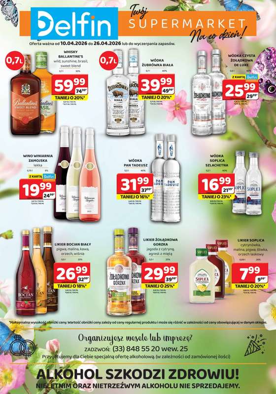 Delfin - gazetka promocyjna Ulotka alkoholowa  do niedzieli 26.04