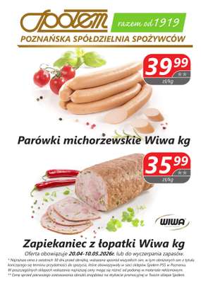 Społem - Blisko i Korzystnie - gazetka promocyjna Plakat promocyjny PSS Poznań od poniedziałku 20.04 do niedzieli 10.05