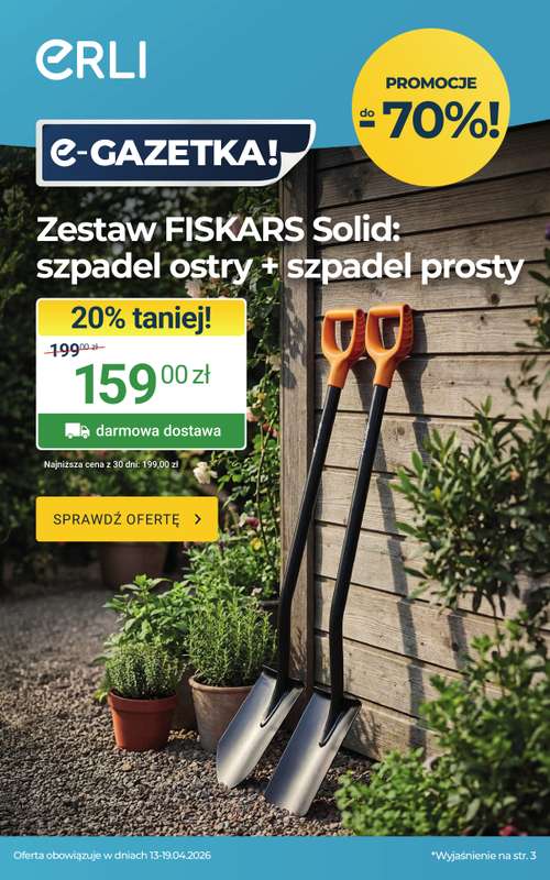 ERLI - gazetka promocyjna Czas na ogród i majsterkowanie! Sprawdź hity tygodnia na ERLI! od poniedziałku 13.04 do niedzieli 19.04