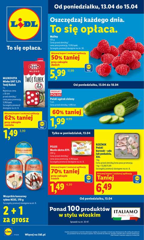 Lidl - gazetka promocyjna Oferta od poniedziałku od poniedziałku 13.04 do środy 15.04