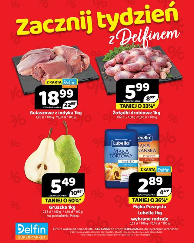 Delfin - gazetka promocyjna Zacznij tydzień z Delfinem od poniedziałku 13.04 do środy 15.04