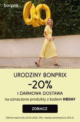 bonprix - gazetka promocyjna Urodziny bonprix! -20% na wybrane produkty + darmowa dostawa! od poniedziałku 13.04 do czwartku 16.04