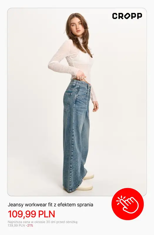 Cropp - gazetka promocyjna Jeansy i spodnie damskie z wyprzedaży od poniedziałku 13.04  - strona 4